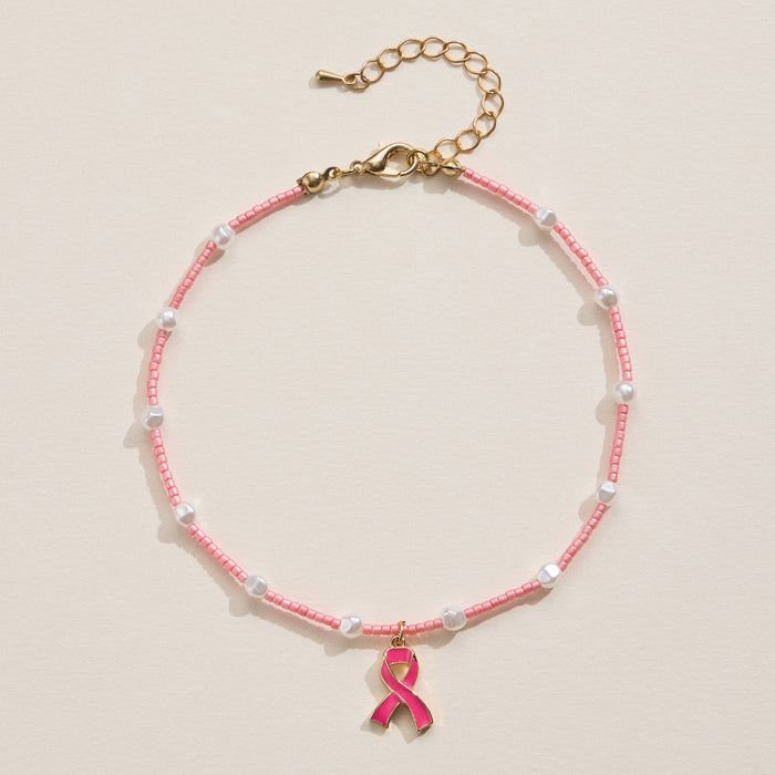 Pink Ribbon Glass Bead Anklet