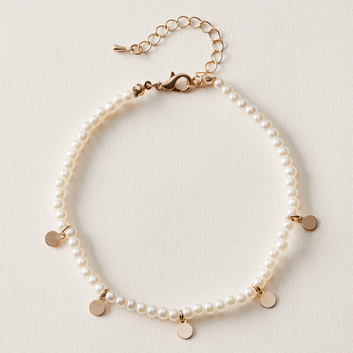 Pearl Disc Charm Anklet | Dainty Beaded Jewelry