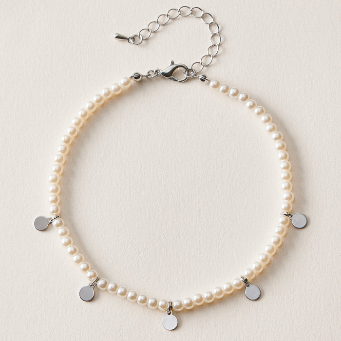 Pearl Disc Charm Anklet | Dainty Beaded Jewelry
