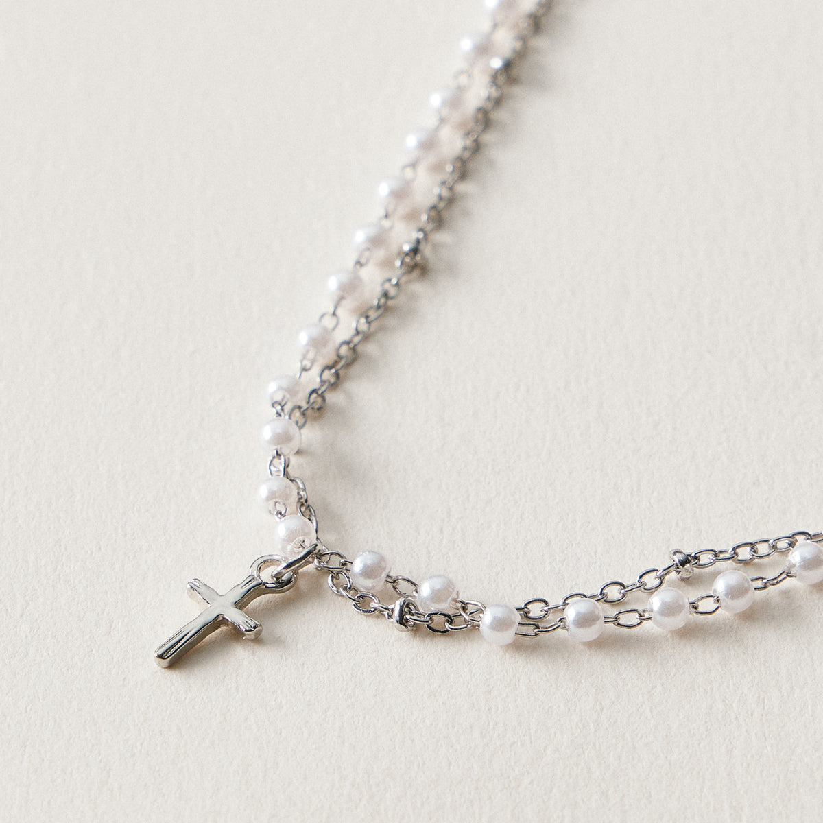 Pearl Cross Layered Anklet | Dainty Beaded Jewelry