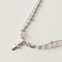 Pearl Cross Layered Anklet | Dainty Beaded Jewelry
