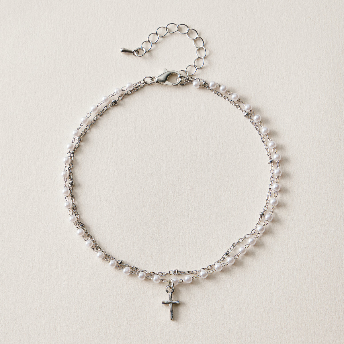 Pearl Cross Layered Anklet | Dainty Beaded Jewelry