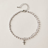 Pearl Cross Layered Anklet | Dainty Beaded Jewelry