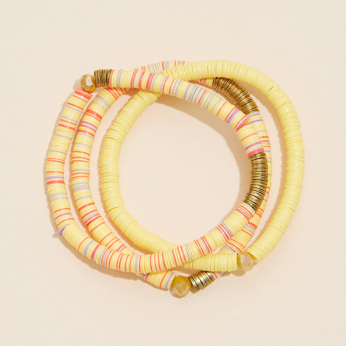 Rubber Discs Beaded Layered Bracelet Set