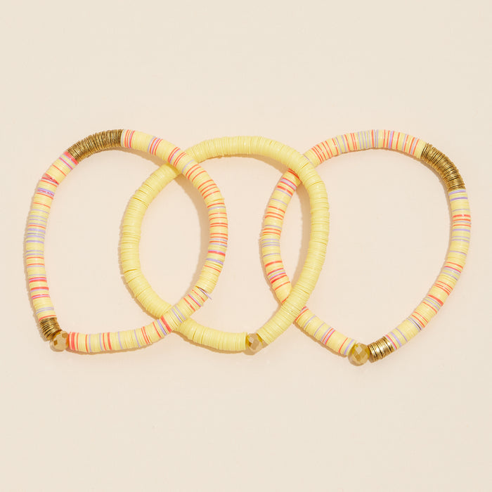 Rubber Discs Beaded Layered Bracelet Set