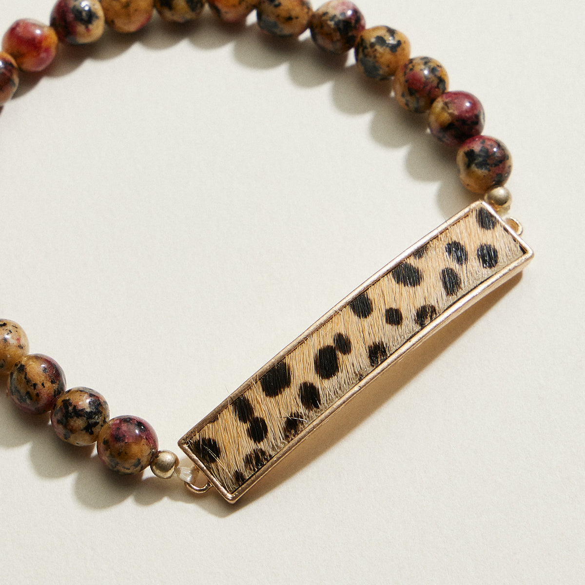 Stone Beaded Leopard Bar Stretch Bracelet | Beaded Jewelry