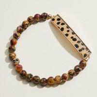 Stone Beaded Leopard Bar Stretch Bracelet | Beaded Jewelry