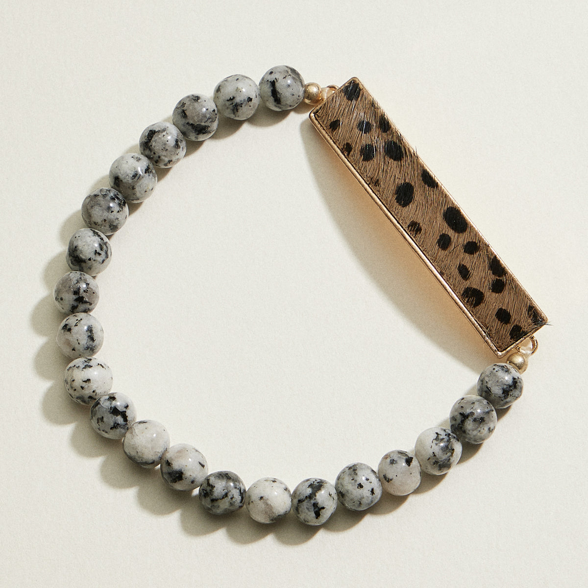 Stone Beaded Leopard Bar Stretch Bracelet | Beaded Jewelry