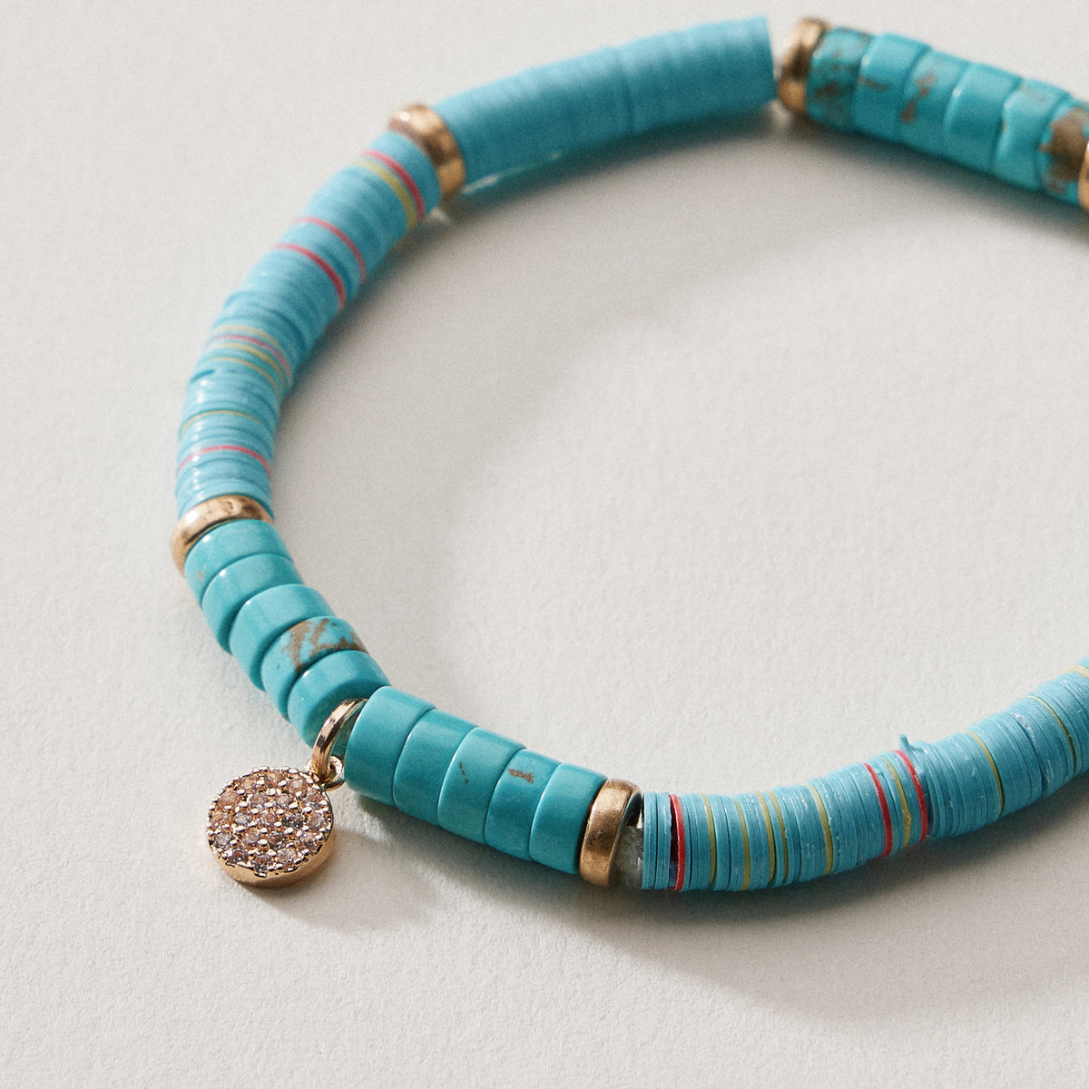 Heishi Bead Stretch Bracelet — Charm Accent
