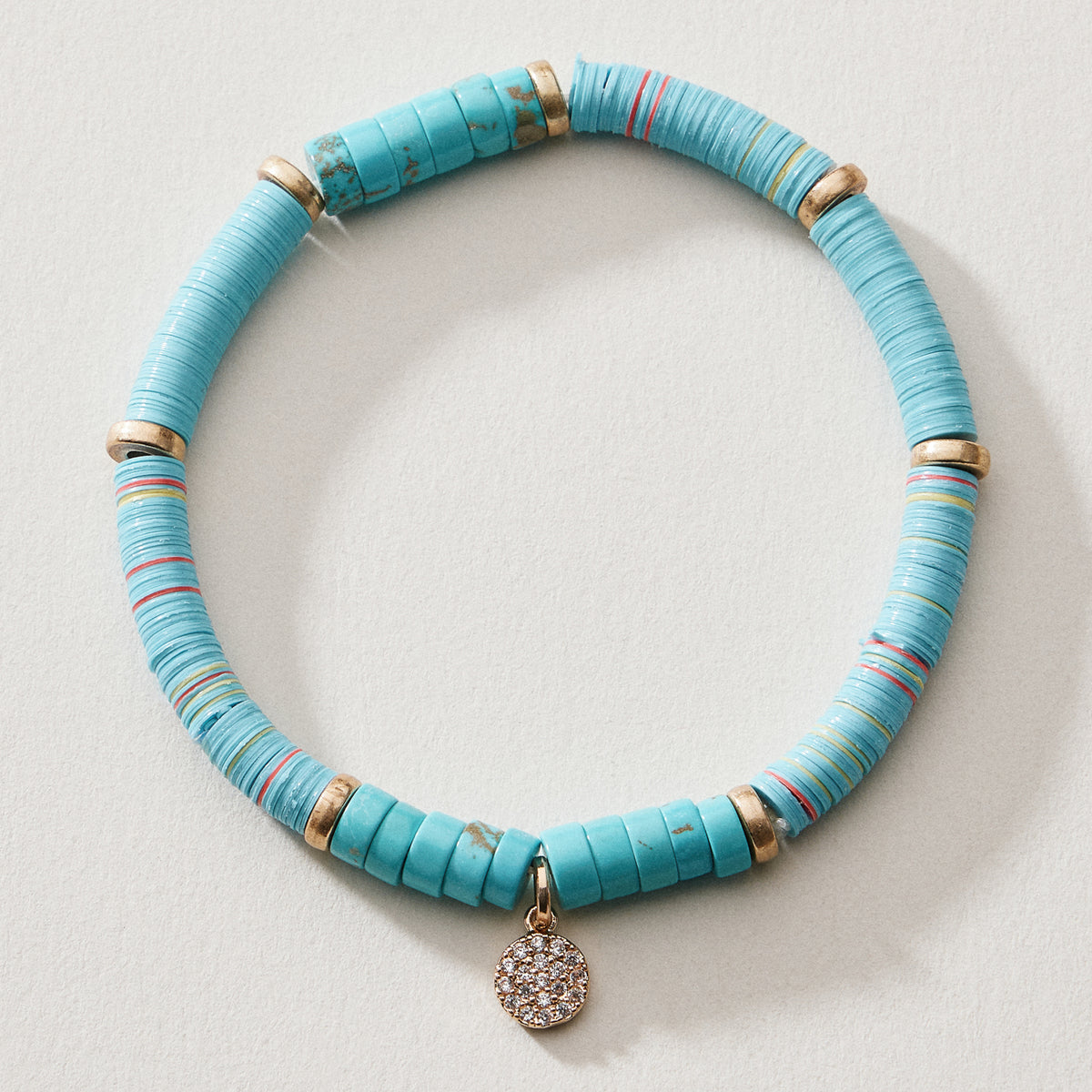 Heishi Bead Stretch Bracelet — Charm Accent