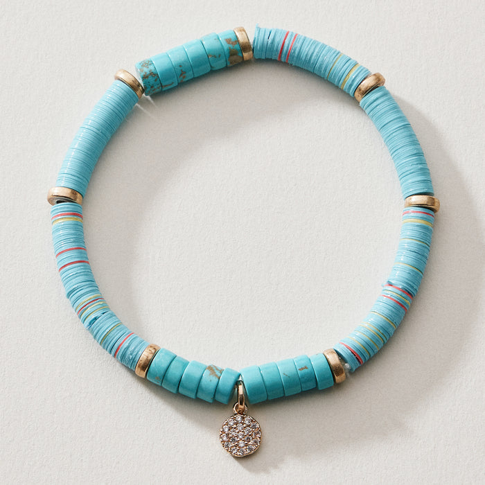 Heishi Bead Stretch Bracelet — Charm Accent