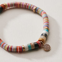 Heishi Bead Stretch Bracelet — Charm Accent
