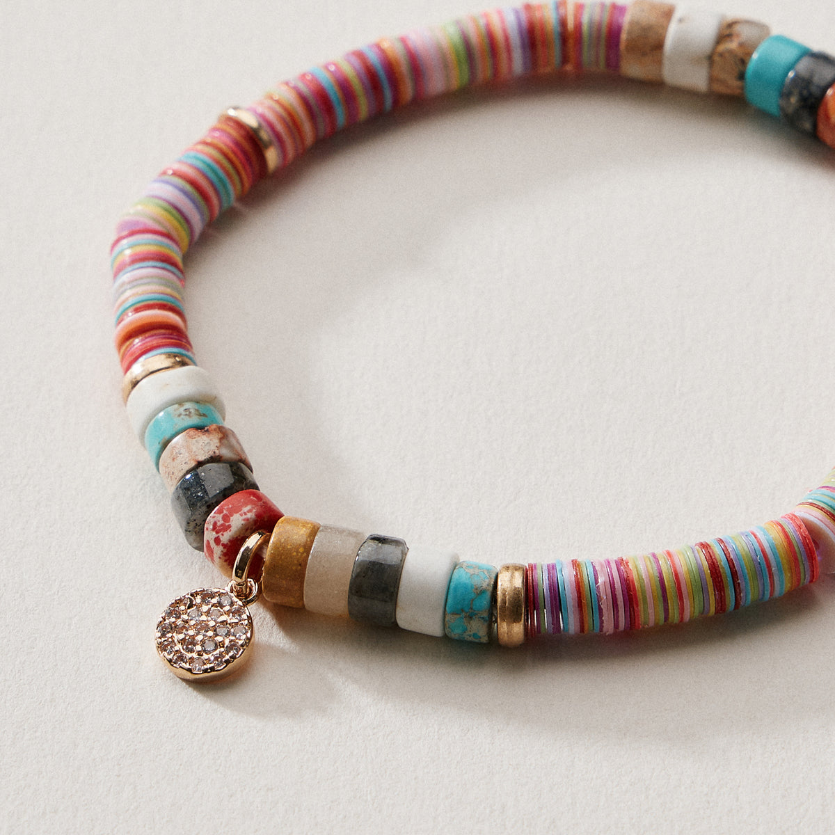 Heishi Bead Stretch Bracelet — Charm Accent
