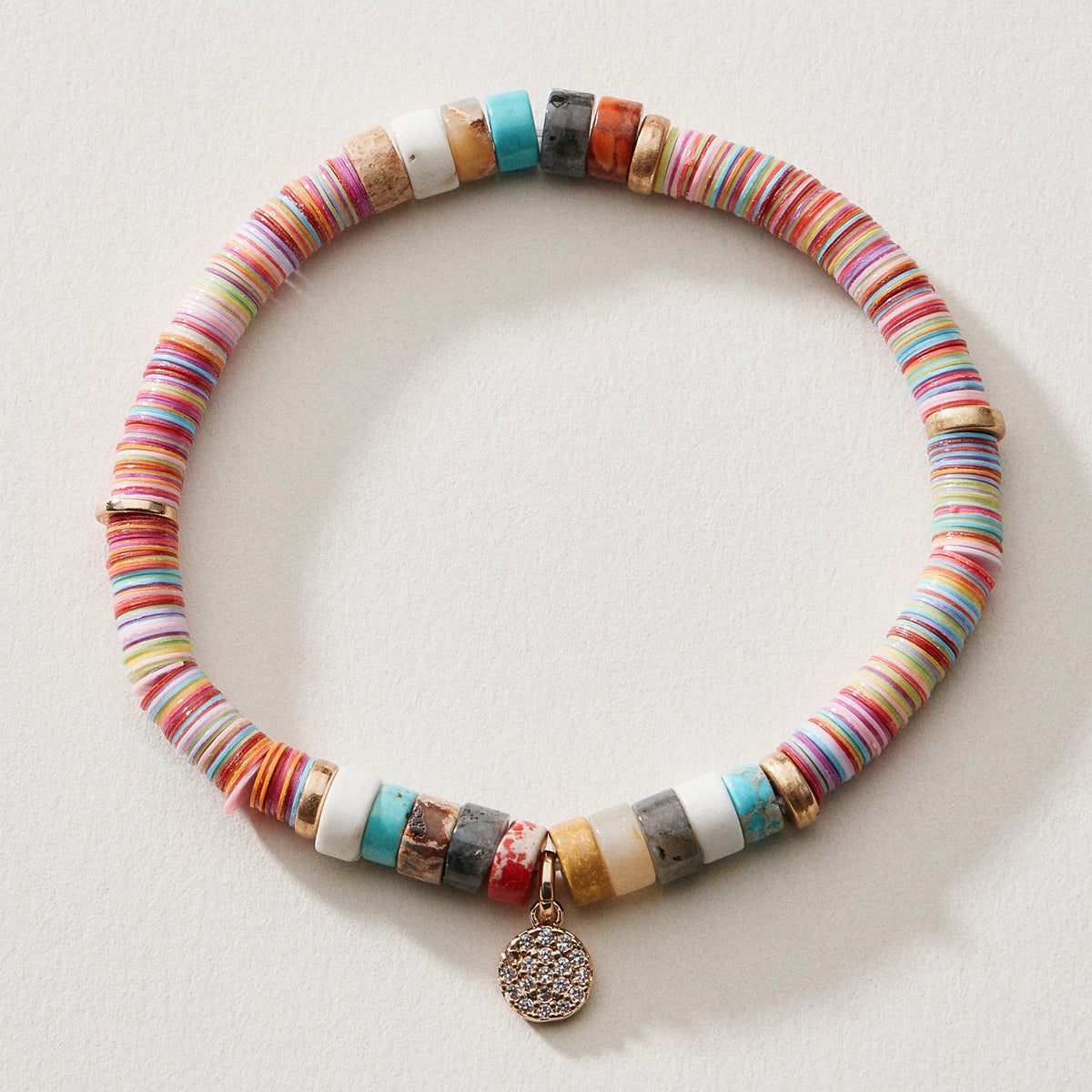 Heishi Bead Stretch Bracelet — Charm Accent