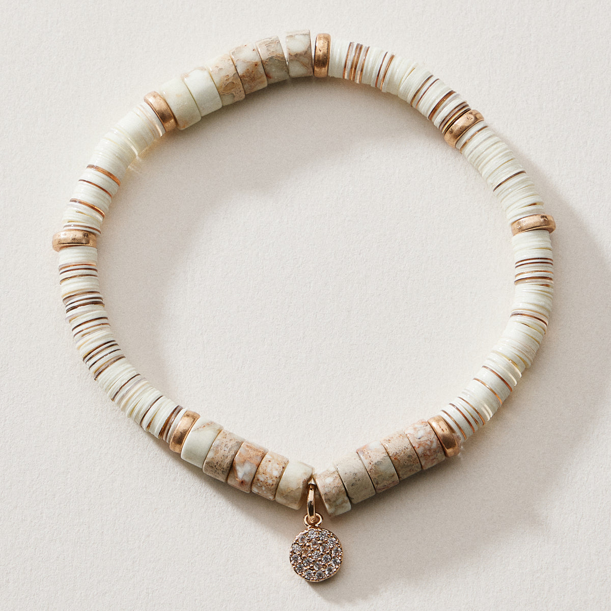 Heishi Bead Stretch Bracelet — Charm Accent