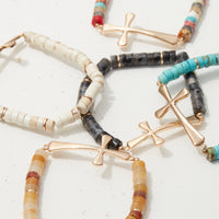 Pipe Stone Beaded Metal Cross Bracelet