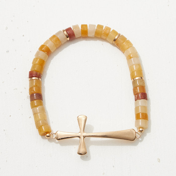 Pipe Stone Beaded Metal Cross Bracelet