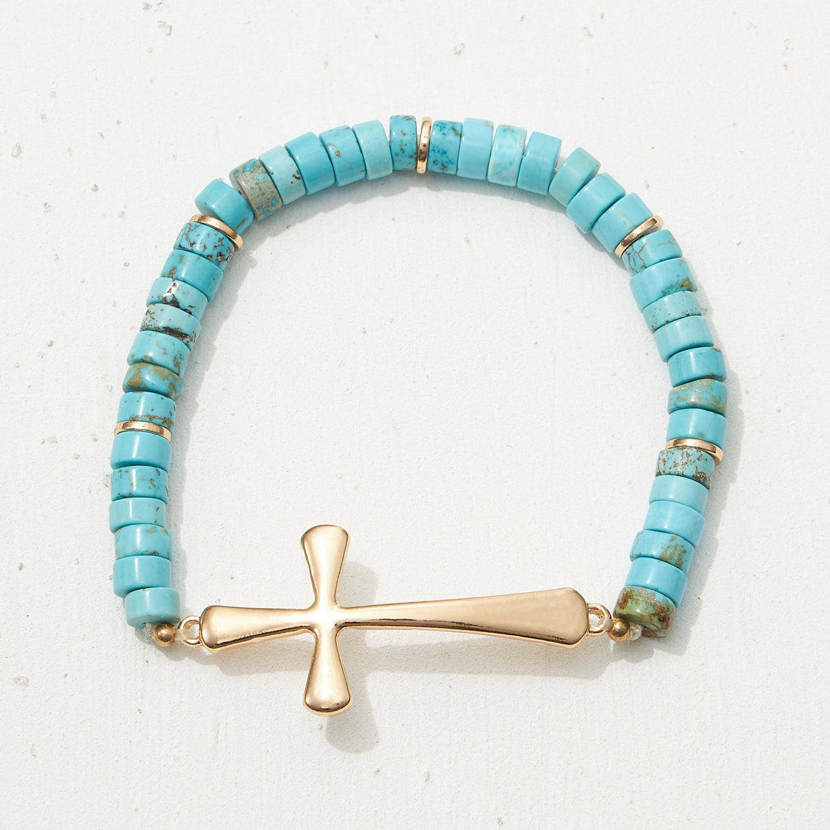 Pipe Stone Beaded Metal Cross Bracelet