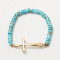 Pipe Stone Beaded Metal Cross Bracelet