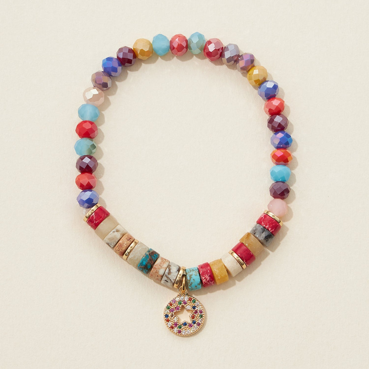 pipe natural stone and glass beaded hamsa bracelet