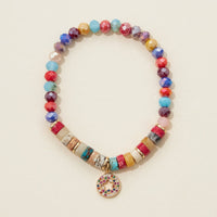 pipe natural stone and glass beaded hamsa bracelet