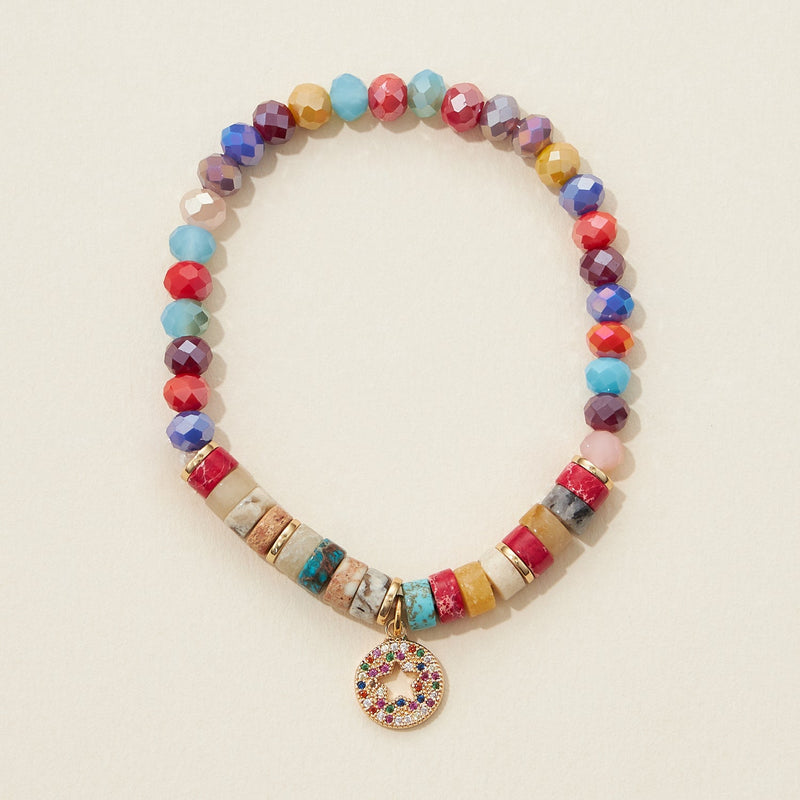pipe natural stone and glass beaded hamsa bracelet