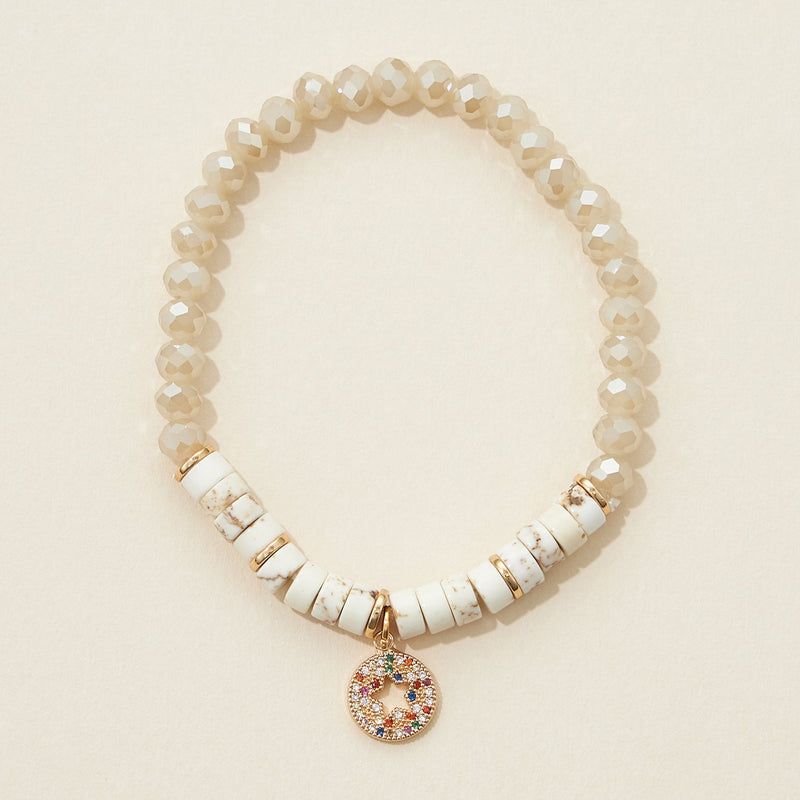 pipe natural stone and glass beaded hamsa bracelet