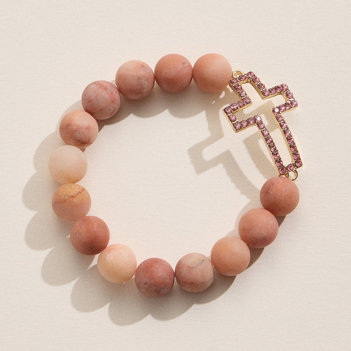 Faux Stone Cross Bead Bracelet