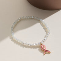 Glass Bead Pink Ribbon Bracelet