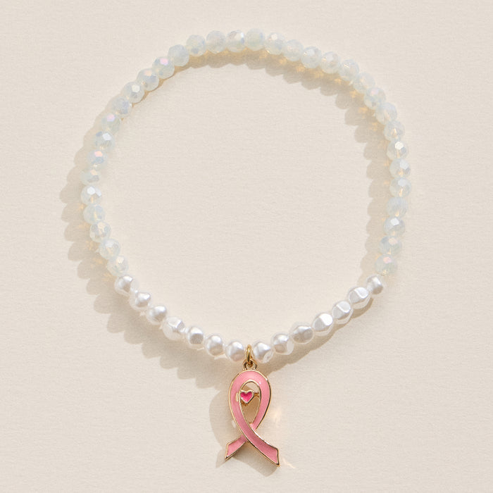 Glass Bead Pink Ribbon Bracelet