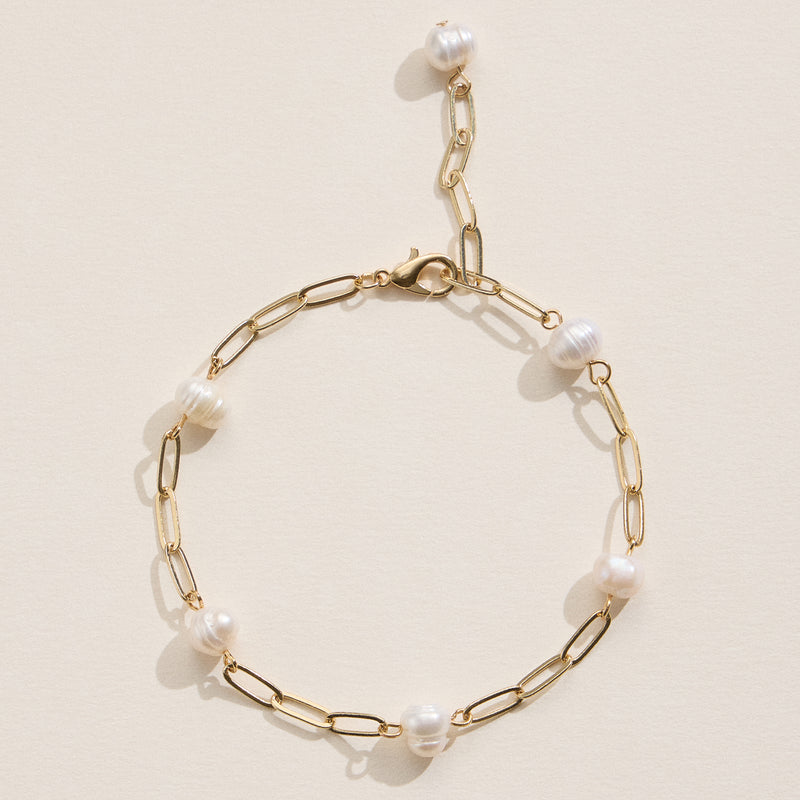 Faux Pearl Chain Bracelet Gold or Silver