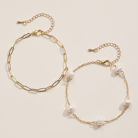 Layered Bracelet Set with Faux Pearls and Gold Chains
