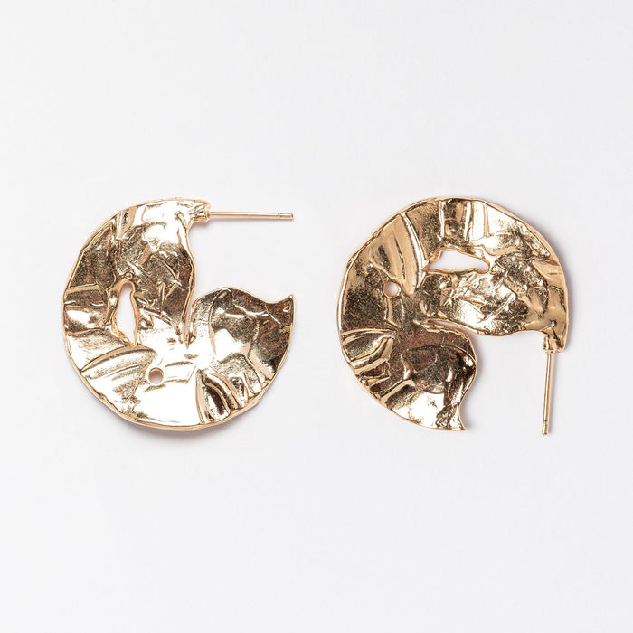 Round Hammered 18K Gold Dipped Post Earring
