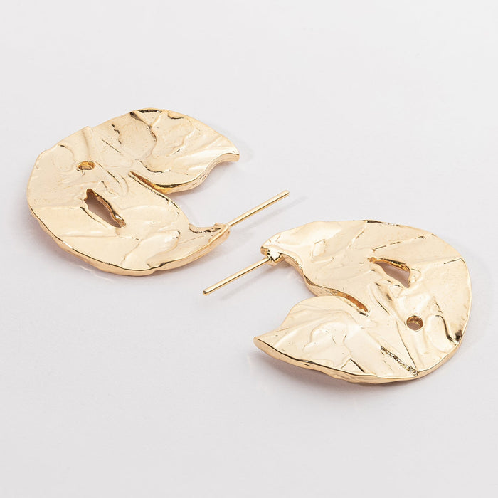 Round Hammered 18K Gold Dipped Post Earring
