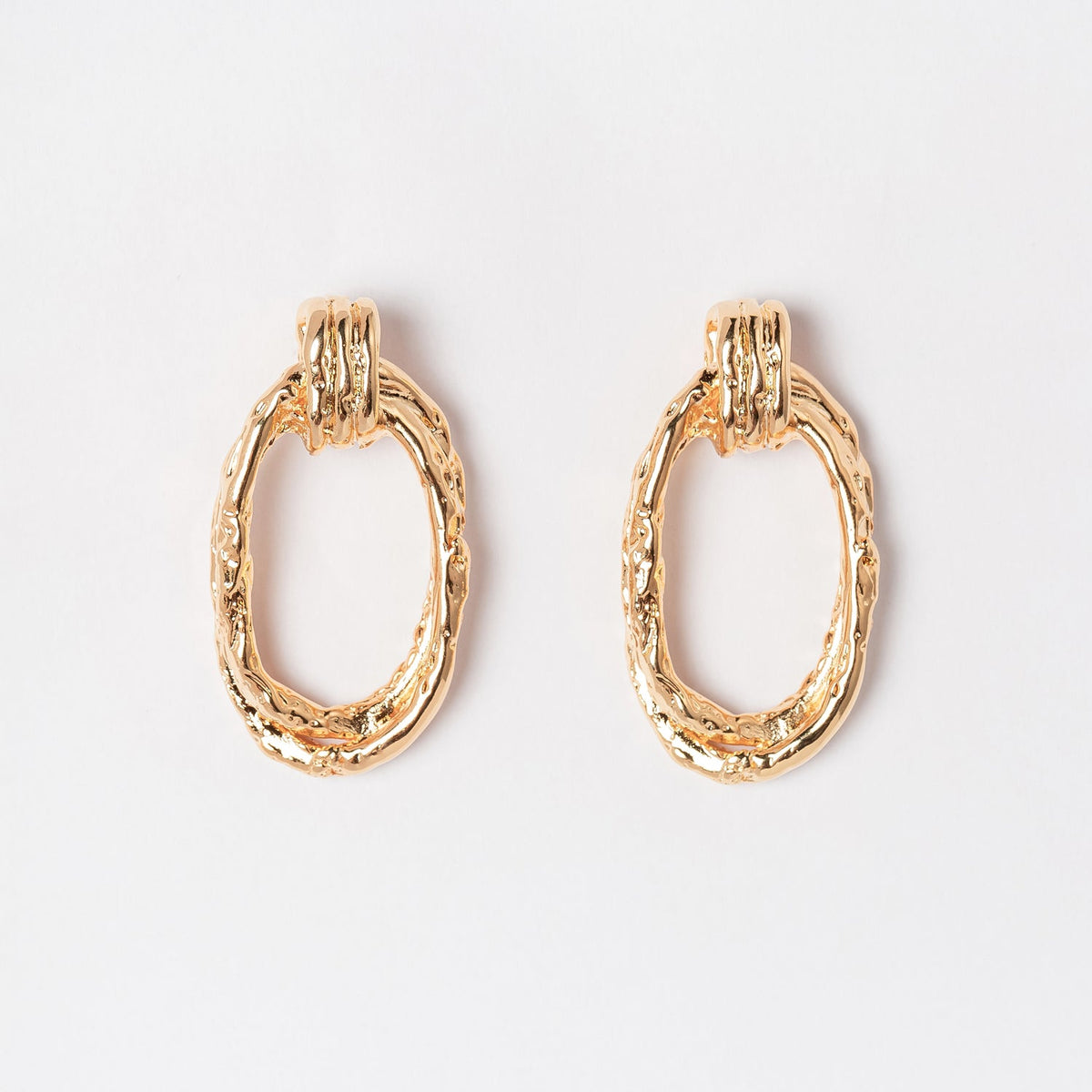 Oval Hammered 18K Gold Dipped Post Earring