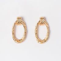 Oval Hammered 18K Gold Dipped Post Earring