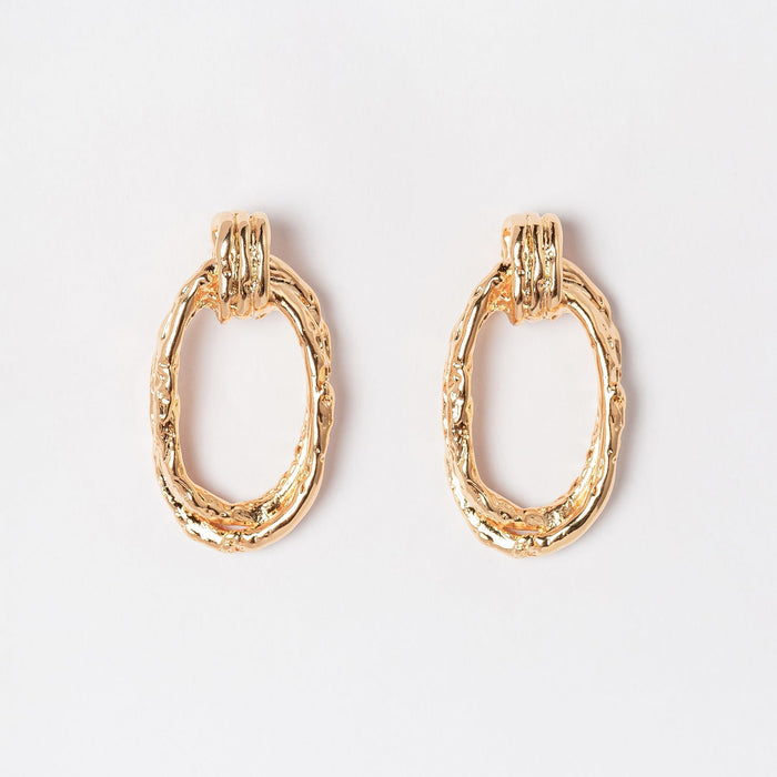 Oval Hammered 18K Gold Dipped Post Earring