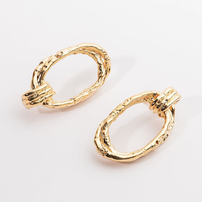 Oval Hammered 18K Gold Dipped Post Earring
