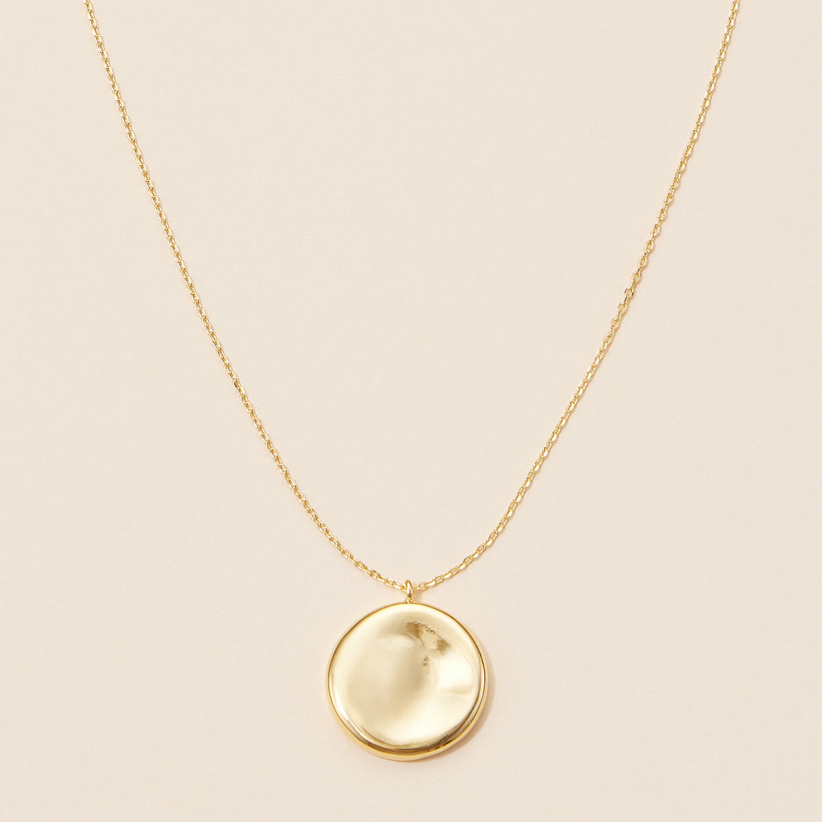 18K Gold Dipped Concave Disc Pendant Necklace
