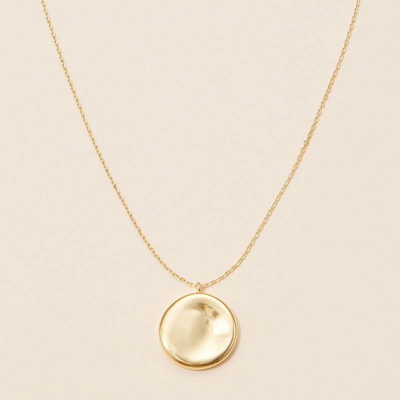 18K Gold Dipped Concave Disc Pendant Necklace