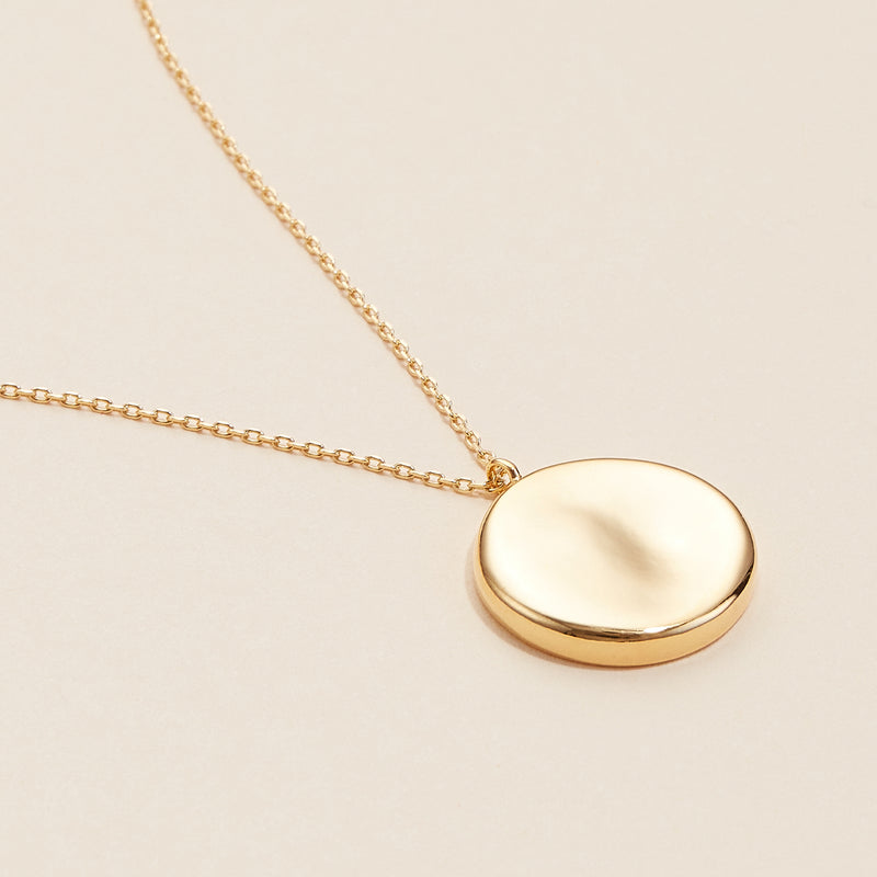 18K Gold Dipped Concave Disc Pendant Necklace