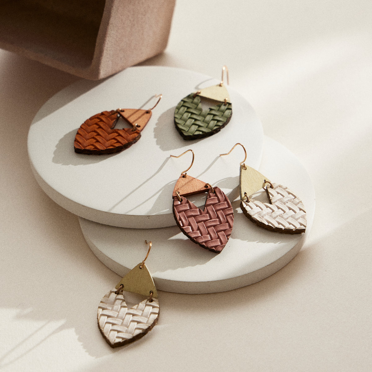 Textured Leather & Wood Earrings