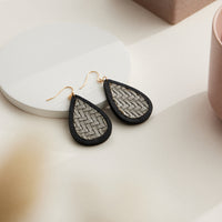 Textured Leather & Wood Teardrop Earrings