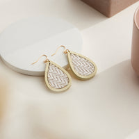 Textured Leather & Wood Teardrop Earrings