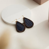 Textured Leather & Wood Teardrop Earrings