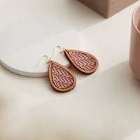 Textured Leather & Wood Teardrop Earrings