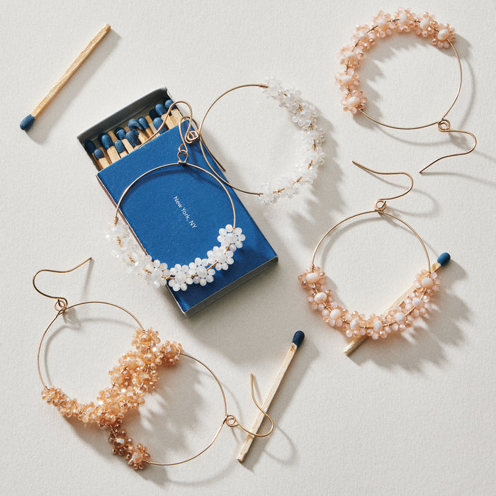 Beaded Crystal Cluster Hoop Earrings – Gold Tone