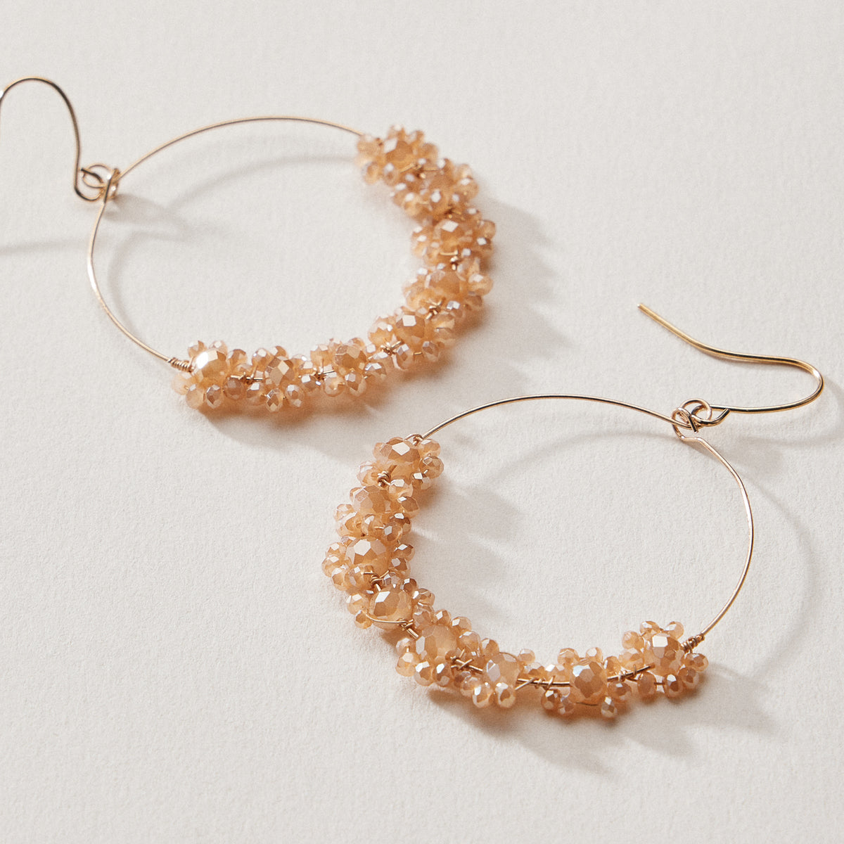 Beaded Crystal Cluster Hoop Earrings – Gold Tone