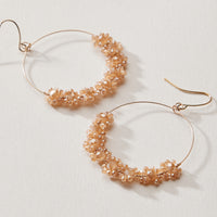 Beaded Crystal Cluster Hoop Earrings – Gold Tone