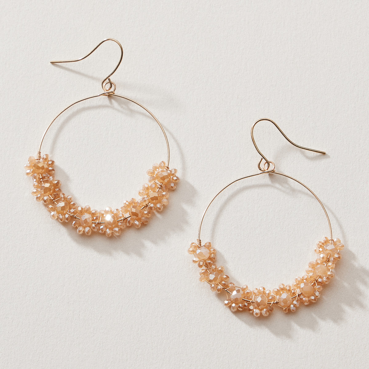 Beaded Crystal Cluster Hoop Earrings – Gold Tone